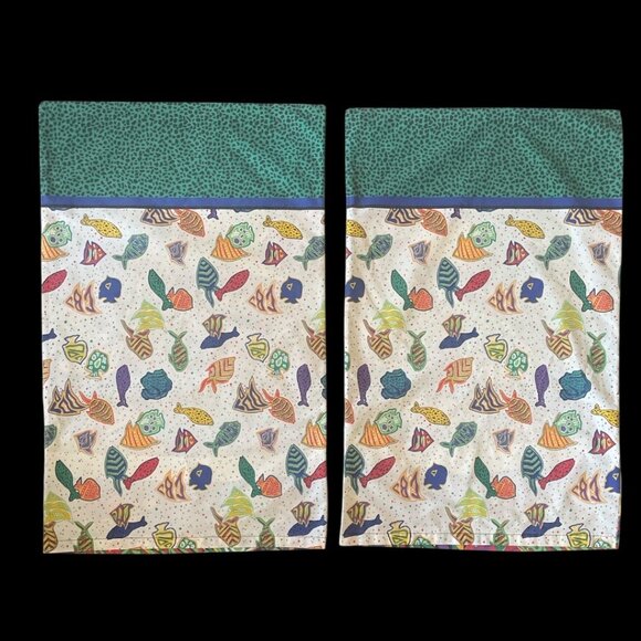 Vintage J. Kee Sheridan Pillowcases Vibrant Abstract Sea Life Patterns Beachy - Picture 2 of 8